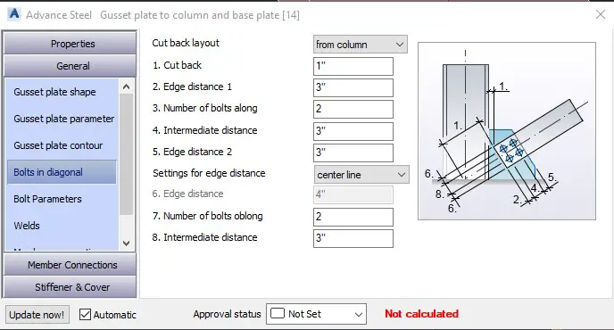 Advance Steel - Gusset Plate - General - Bolts in Diagonal