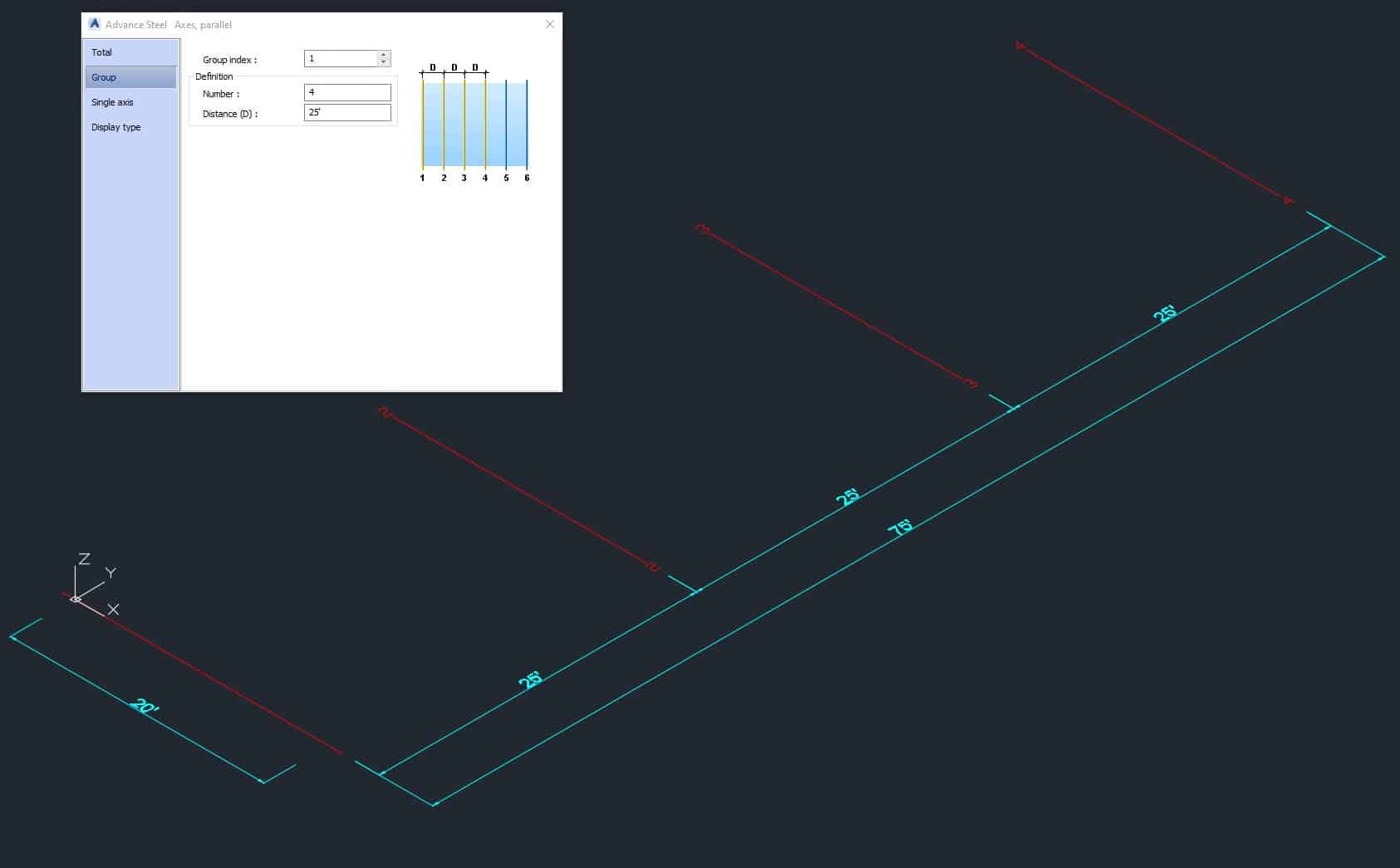 Grid with Four Axes dialog box