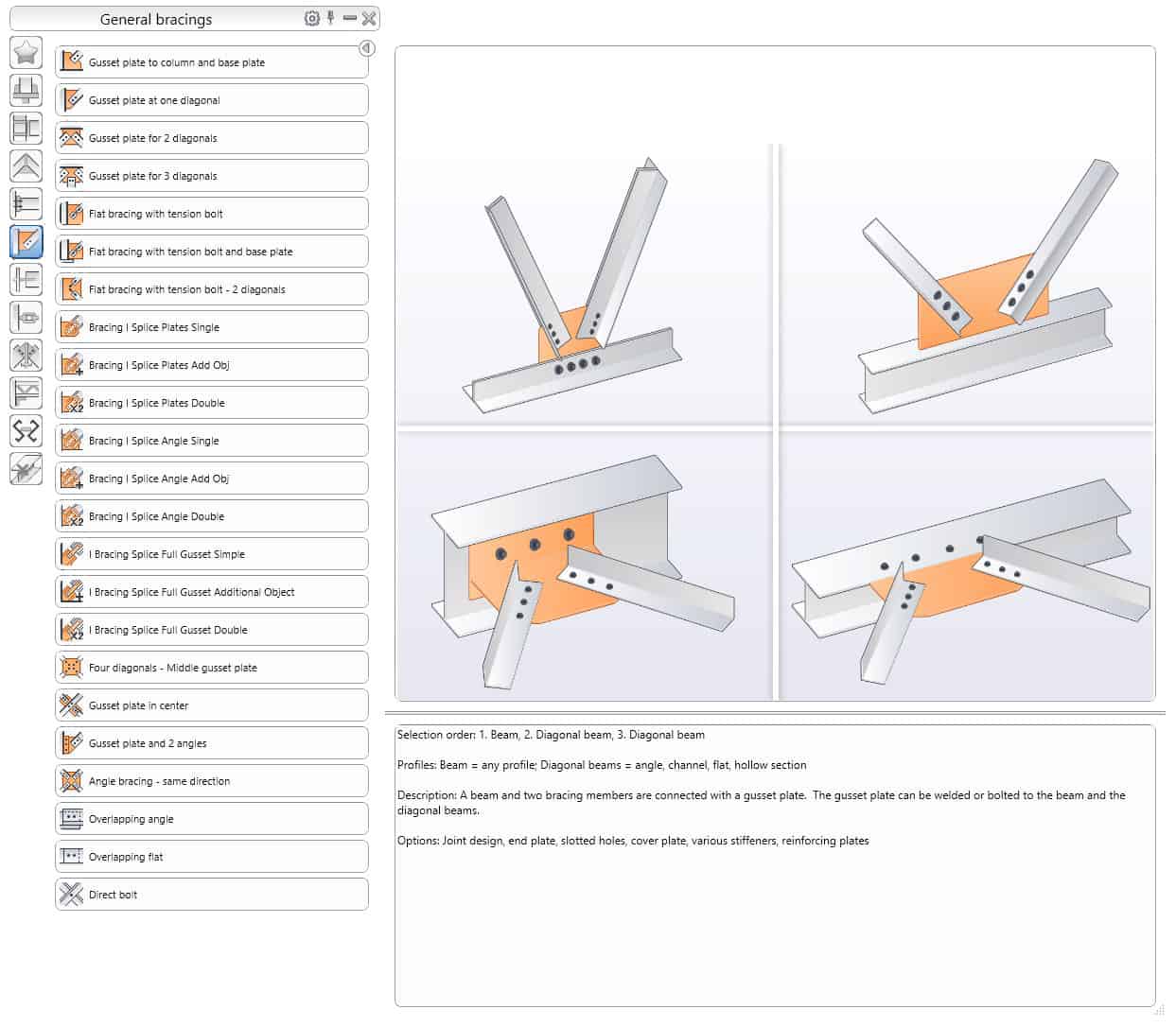 Gusset Plate For 2 Diagonals Joint - Advance Steel