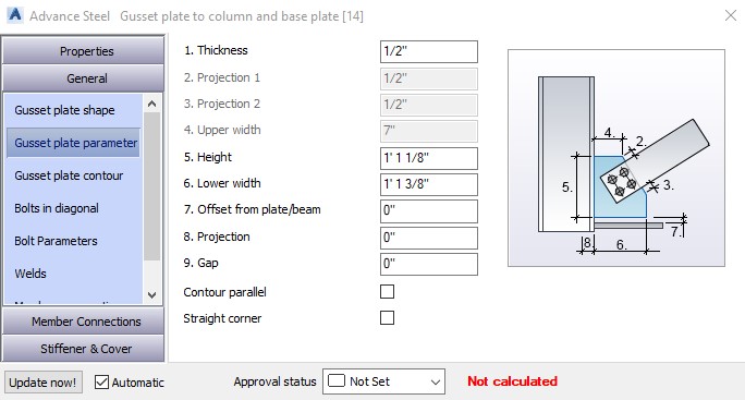 Gusset Plate Parameters Tab