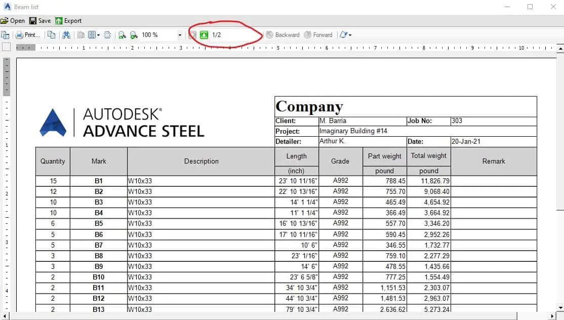 Beam List - Advance Steel