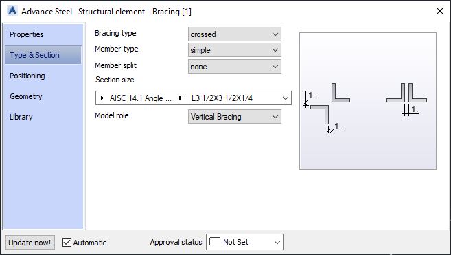 Bracing dialog box - Advance Steel