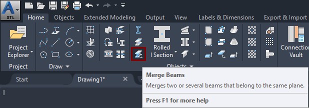 Merge beam - Home tab - Advance Steel