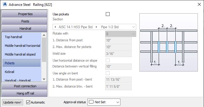 Pickets Tab - Advance Steel Handrail Tutorial