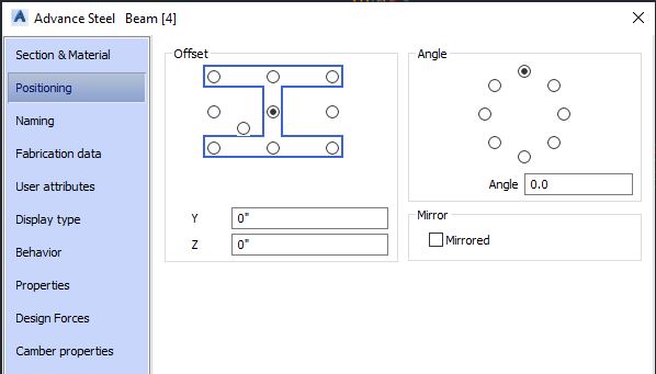 Positioning Of Section In Advance Steel