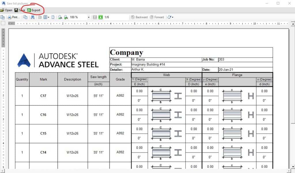 Saw List With Pictures - Advance Steel