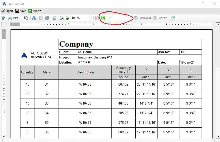 Shipping List Report - Advance Steel