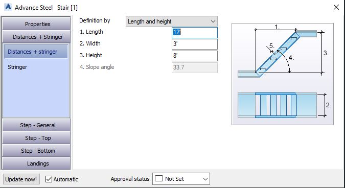 Stair Properties Dialog box - Distances + Stringer - Advance Steel