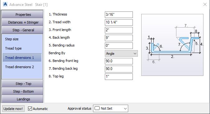 Tread Dimensions 1 Tab - Stairs - Advance Steel