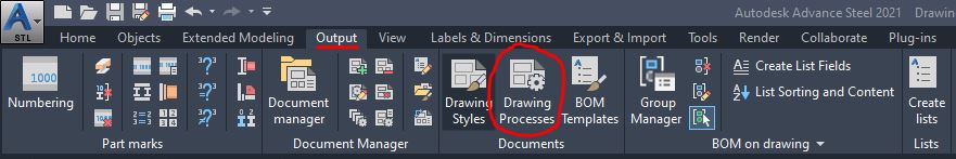 Drawing Processes Palette - Advance Steel