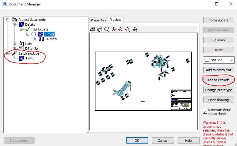 Opening Advance Steel Drawings In AutoCAD dialog box