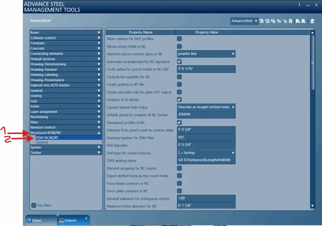 Advance Steel Management Tools - DXF category settings