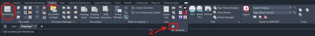 Document Manager button - Ribbon - Output tab - Numbering option - the DXF button for Export to Plasma Table