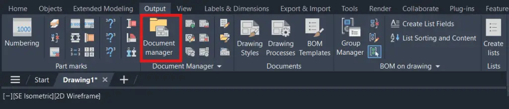 Advance Steel - Document Manager button